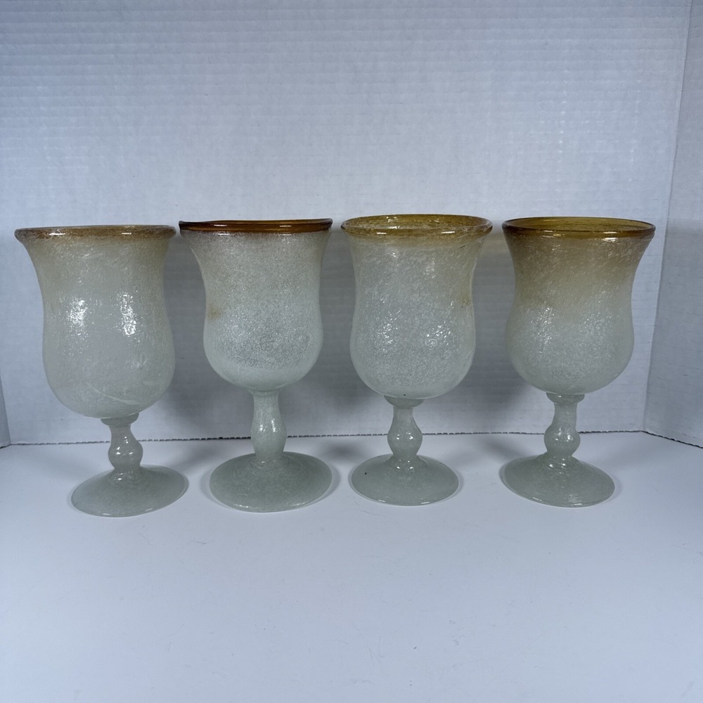 1930's Napoleone Martinuzzi Murano Pulegoso Amber Seafoam Aperitif  7" Glasses 4